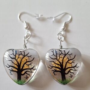 Heart-Shaped Tree Earrings in Silver and Gold Nwot
